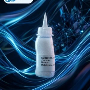 Pintura automotriz blanca metalizada 30ml en frasco individual sobre fondo blanco