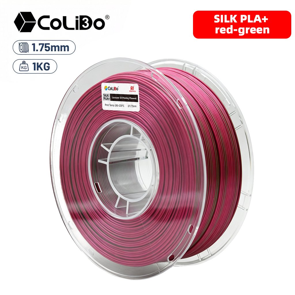PLA-Silk-BiColor-Rojo-Verde Filamento PLA silk bicolor rojo y verde 1kg 1.75mm bobina completa